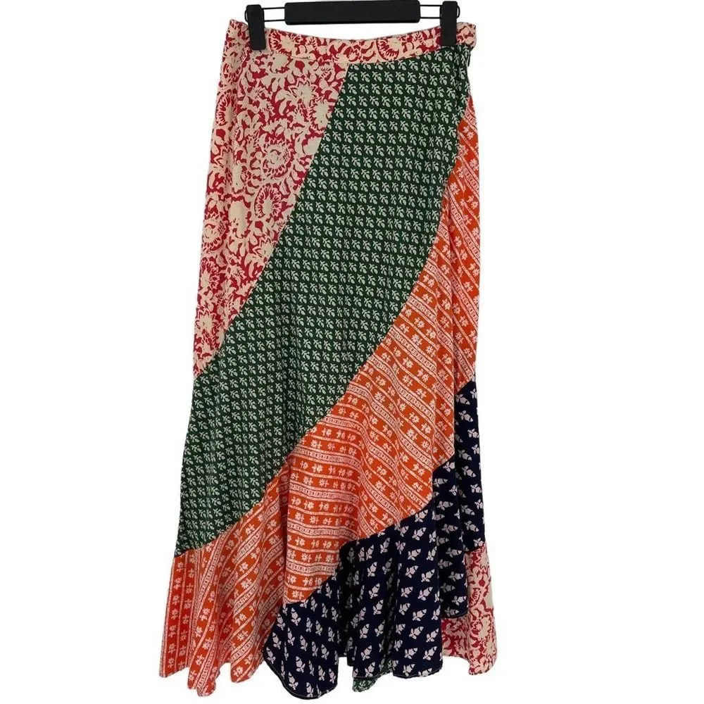 Free People Polska Hidden Earth A-Line Maxi Skirt Patchwork Boho Flowy Size 8 - Picture 4 of 9